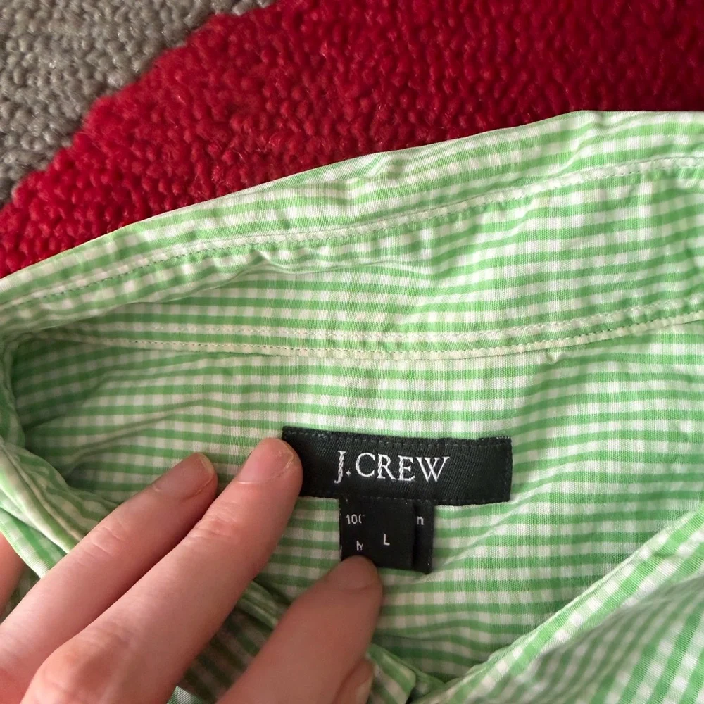 J. Crew Green White Plaid Button Down Shirt Preppy Style Spring Men’s Size Large